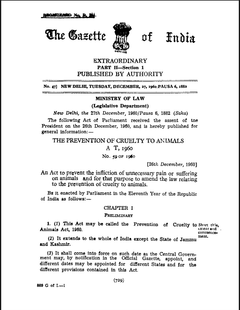 Prevention of Cruelty To Animals Act 1960